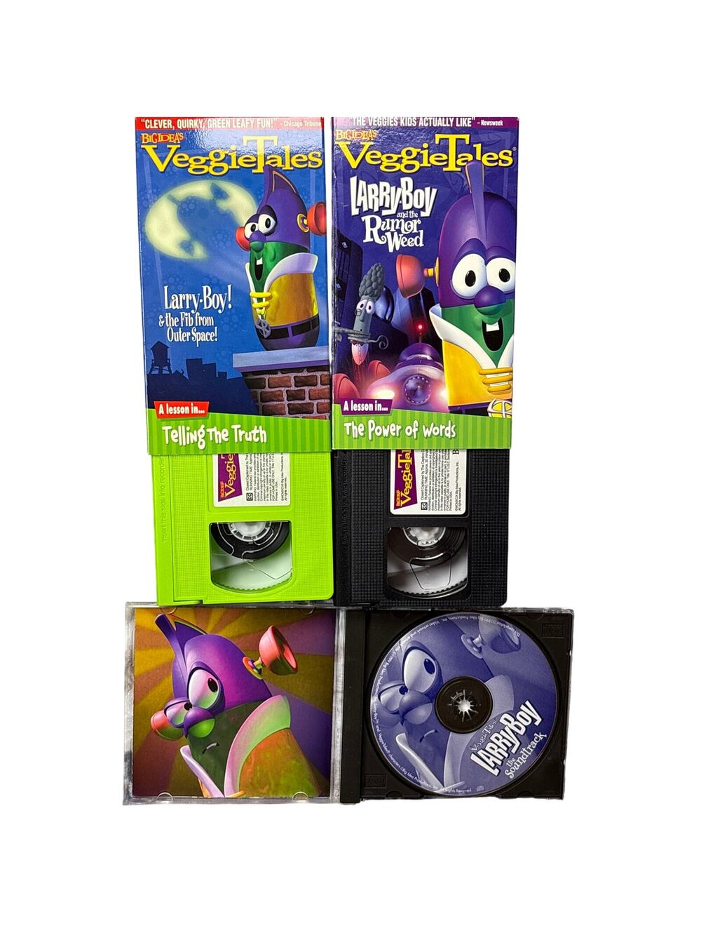 Y2K VeggieTales Larry-Boy Power Pack 2 VHS 1 CD box set green tape complete 2002
